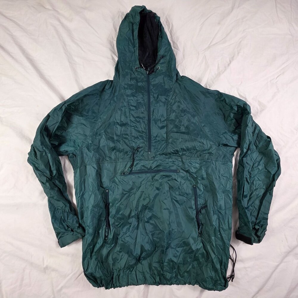 Vintage REI Mens Large Green Anorak Nylon Pullover Hooded Jacket Lightweight